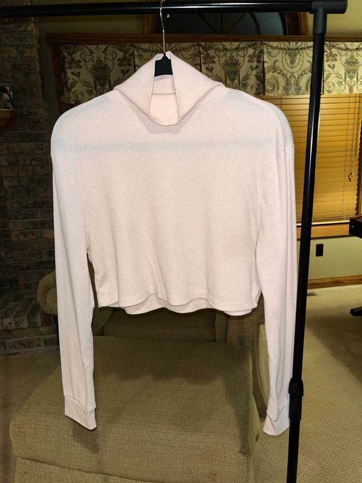 Doble Cero Talla Pequeña Rosa Claro Recortado Suéter Simulado Cuello Tortuga Foto 3 de 4