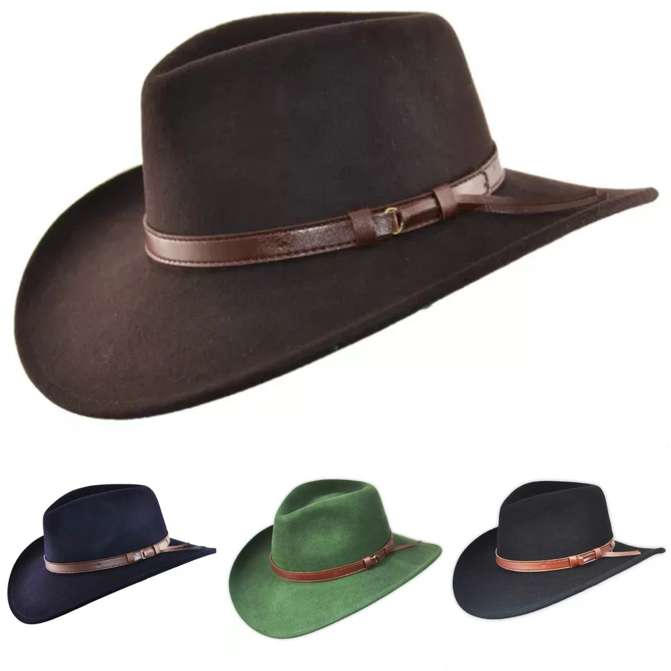 MAZ Men Women 100% Wool Crushable Felt Black, Navy, Brown, Camel Cowboy Hat
