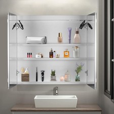  White LED Bathroom Wall Cabinet, Double Door Mirror Medicine Cabinet