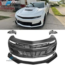 For 19-24 Chevy Camaro SS Style PP Front Bumper Conversion DRL + Gloss Black Lip