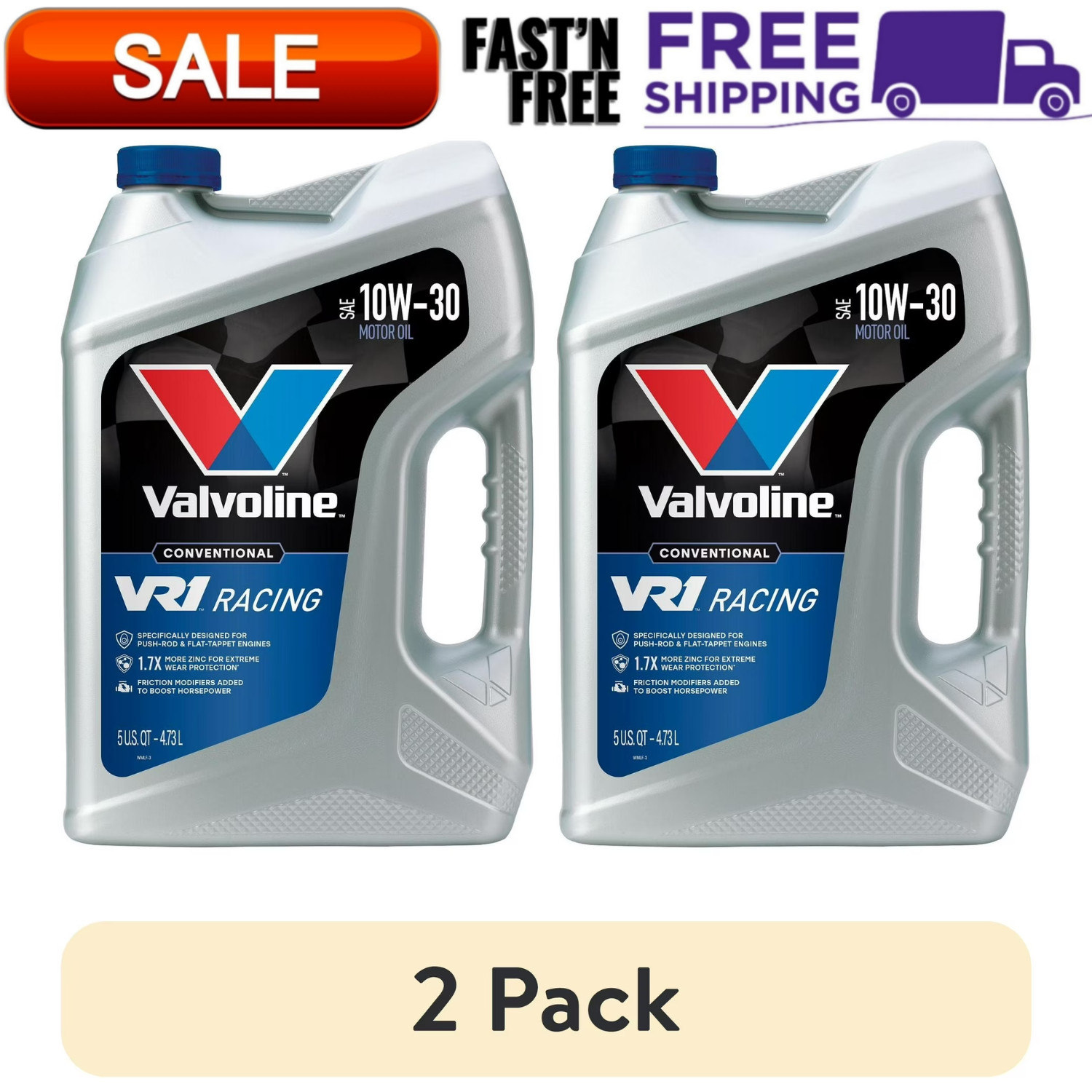 2 Pack Valvoline VR1 Racing 10W-30 Motor Oil, 5 QT, High Zinc, 10 Quarts Total