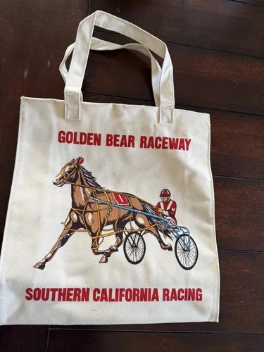Vintage Southern California Golden Bear Raceway Horse Racing Canvas Tote Bag.