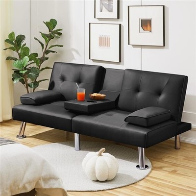 Convertible Sofa Bed Adjustable Couch Sleeper Faux Leather Recliner Reversible