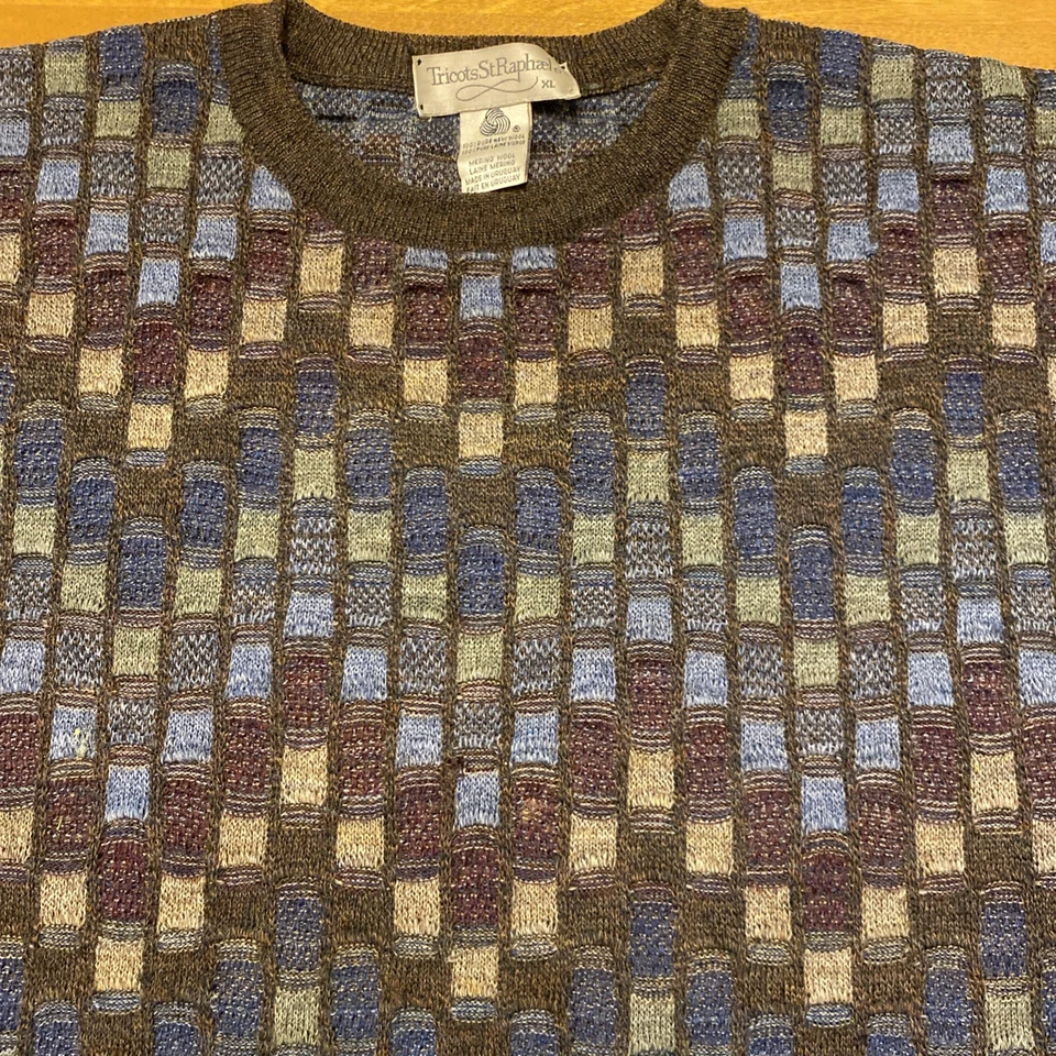 VTG Tricots St Raphael Knit Sweater Mens XL Merino Wool Geometric Grandpa Indie - Image 3 of 4