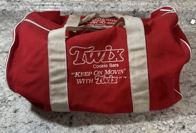 VTG 80s Twix Cookie Bars Red Duffel Bag Keep On Movin Promotional Travel Gym Bag