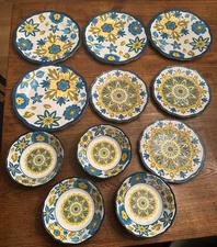 Nicole Miller Home 11 Pc. 4 Dinner / 3 Lunch Plates + 4 bowls Floral Melamine