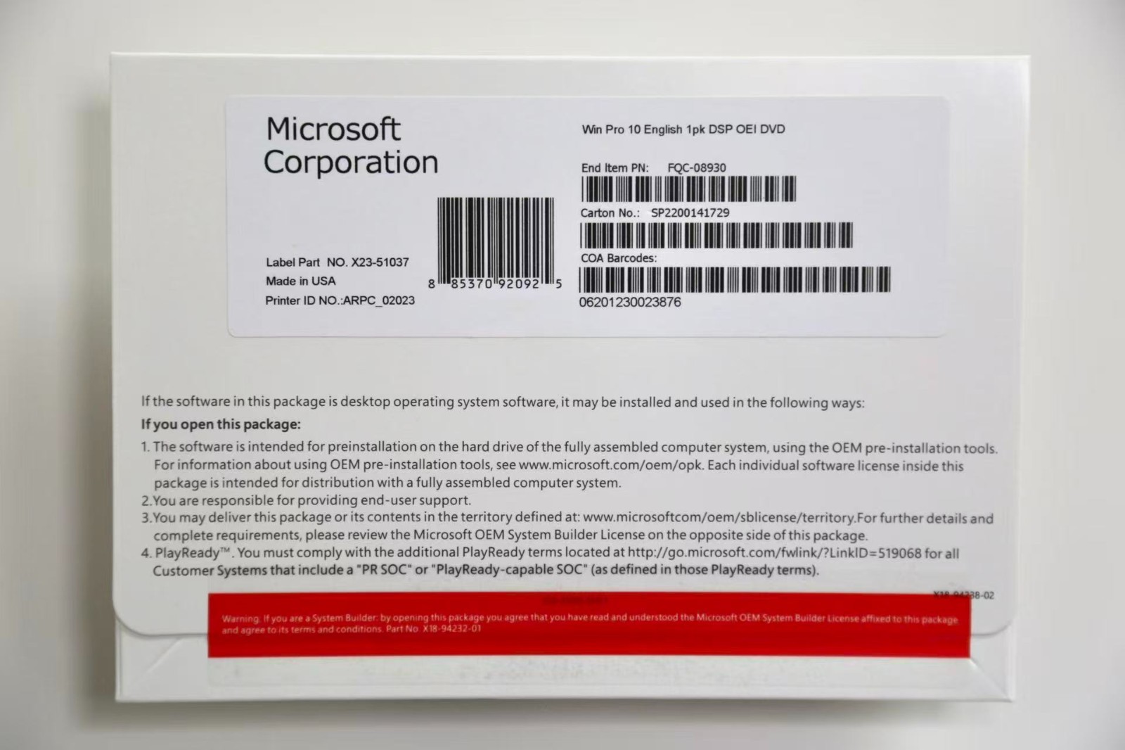 Win 10 Pro 64 bit DVD with Product License Key New Sealed & Free Shipping