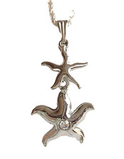 Starfish Necklace Silver Plated Crystal Sea Life 20" Island Beach Nautical