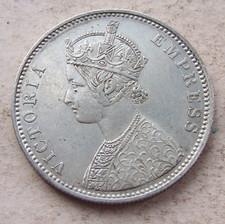 India Victoria Empress 1877 One Rupee Silver Coin