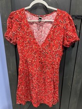 Wild Fable Red Floral Mini Dress, Babydoll, Short Puff Sleeves M Cottagecore