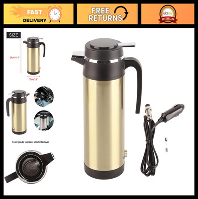 1000ml 12V Electric Car Kettle - Stainless Steel Hot Water Bottle, Travel Thermo