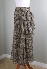 ZARA Paisley Print Lined Pintuck Pleated Tiered Ruffle Maxi Skirt Size XS