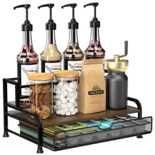 PONEYA Coffee Syrup Rack Organizer, 3-Tier 8 Bottles Syrup Rack with 35 K Cup...