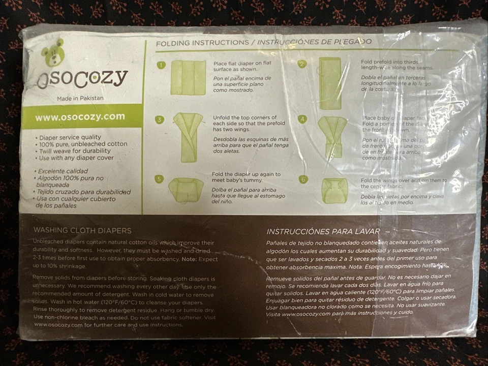 OsoCozy Size 1 Quantity 6, 7-15 LBs 100% Cotton Unbleached Pre-Folded Diapers - Image 2 of 4