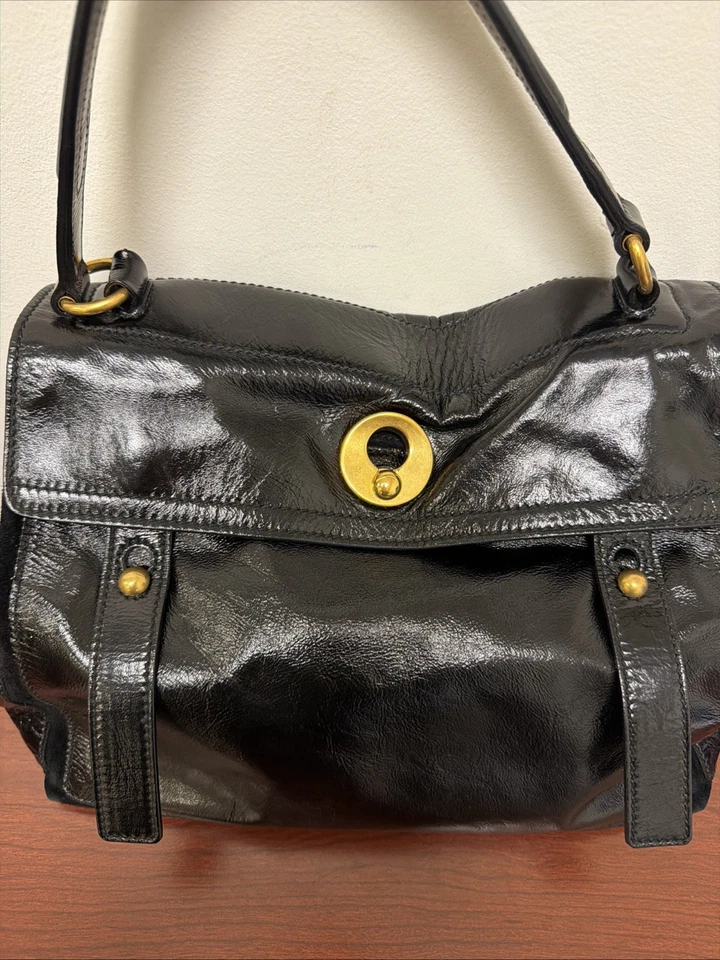 YVES SAINT LAURENT MUSE 两个手提包黑色专利皮革包钱包 — 第 2/4 张图片