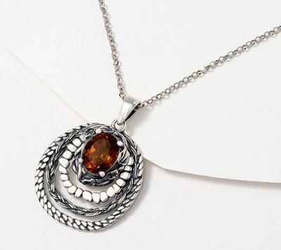 Or Paz Sterlingsilber Oval Cognac Quarz Frankreich Anhänger Halskette, 18''
