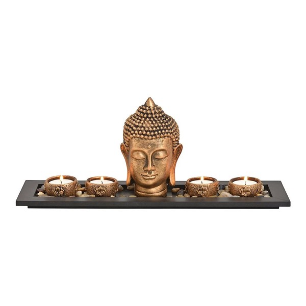 Buddha Mit 4Er Teelichthalter Aus Poly Gold (B/H/T) 41X17X11Cm-image