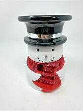Bath & Body Works Snowman Porcelain Pedestal Candle Stand 4”x7” Red White Silver