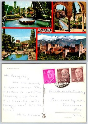 Granada Spain Alhambra Generalife Gardens Multi-View Postcard 1970 Posted