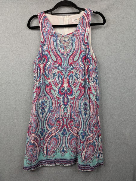 Sunny Girl Dress Womens 10 Red Multicoloured Sleeveless A-Line Lined Work Caual