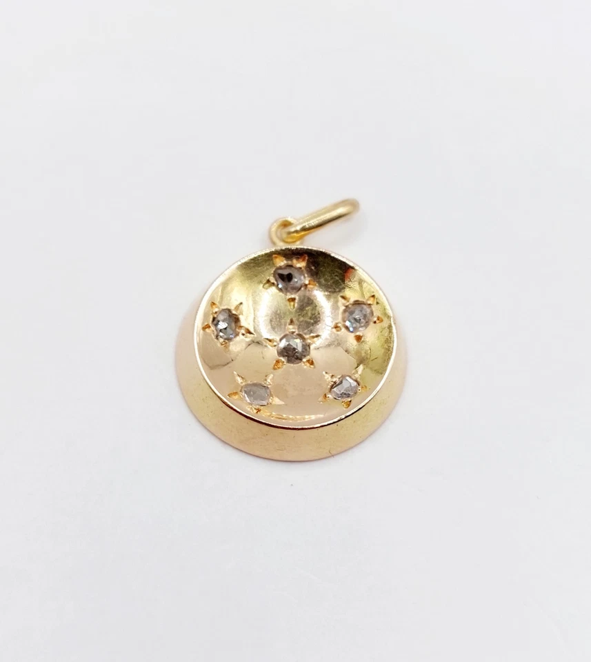 Colgante objetivo art deco oro rosa 18k diamantes talla rosas engastadas estr... - Imagen 2 de 4