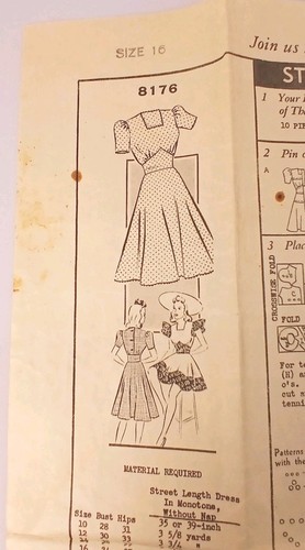 Abito da giorno vintage anni 40 circa modello cucito 8176 taglia 16 vaglia postale - Foto 6 di 6
