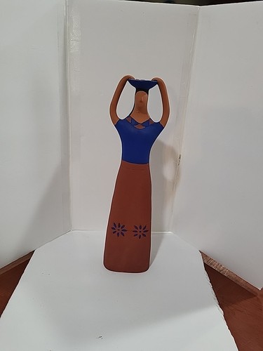 Vintage Las Marias Ceramic Figurines Mexican Folk Art Clay Women Statue Tonala - Picture 2 of 4