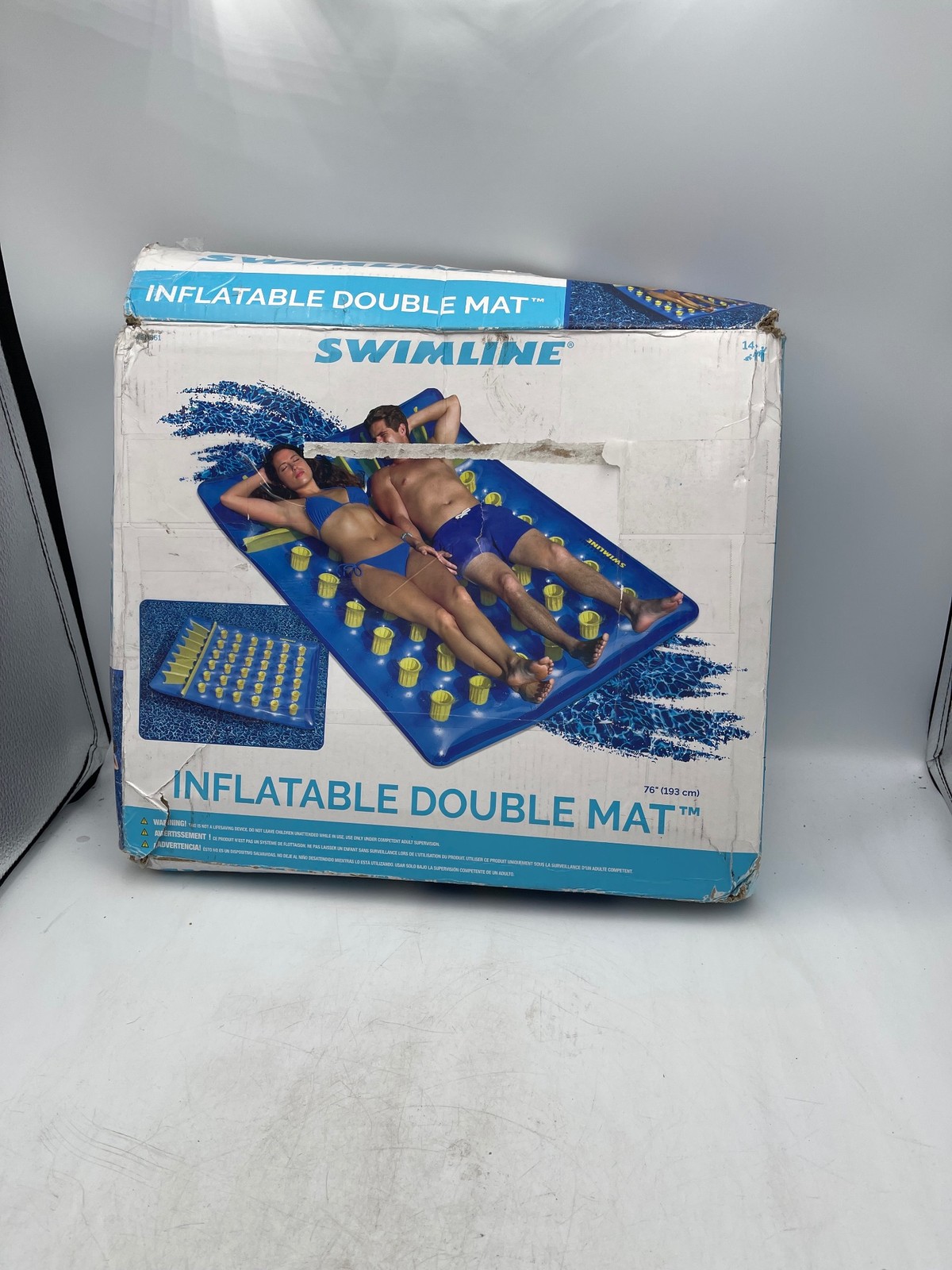 Colchón de aire inflable Swimline de doble ventana para piscina - 76" - azul y amarillo