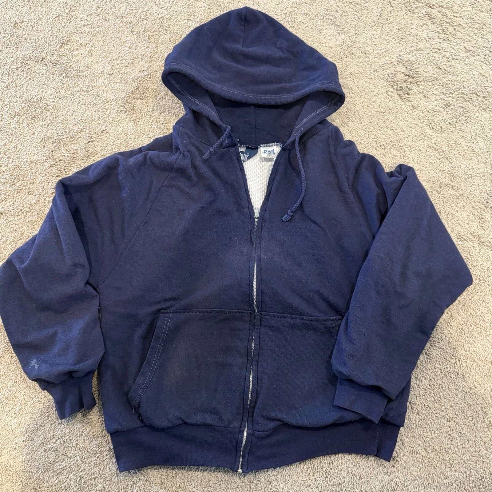 Vintage 70s Big Yank Hoodie Thermal Lined Size Medium 80s Full Zip Workwear Navy