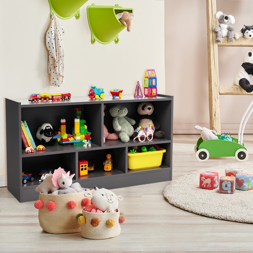 Honeyjoy Kids 2-Shelf Bookcase 5-Cube Wood Toy Storage Cabinet w/ Shelves Grey
