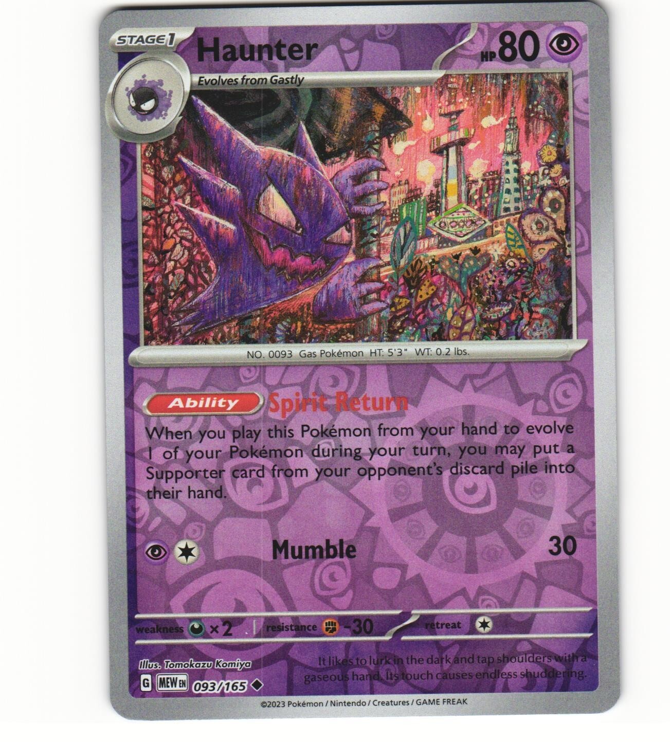 2023 Near Mint Pokemon Haunter 093/165 Reverse Scarlet Violet 151 English