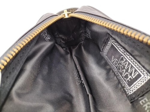 Gianni Versace Black Embossed Leather Gold Zipper Pen Case Italy Men - Picture 9 of 10