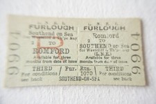 Southend On Sea to Romford LNER Railway Train Ticket