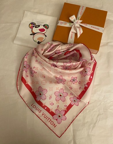 Louis Vuitton Murakami Monogram Cherry Blossom Pink Square 70 Scarf LV x TM - Picture 12 of 15