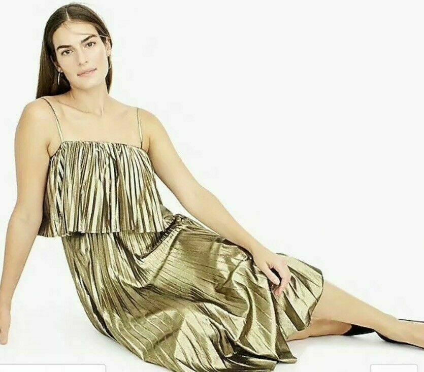 j crew gold pleated dress Gold Goma Dress