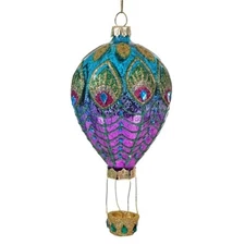 Glass Peacock Hot Air Balloon Ornament