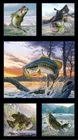 24" X 44" Panel Fishes Fishing Tight Lines Black Cotton Fabric Panel D475.53