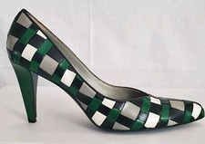 Rare Vtg Miu Miu Green Black Gray Woven Leather Pumps High Heel Shoes 9 READ