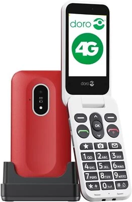 NEW Doro Leva L20 4G Flip Big Button 128MB SIM-Free Mobile Phone - Red/White