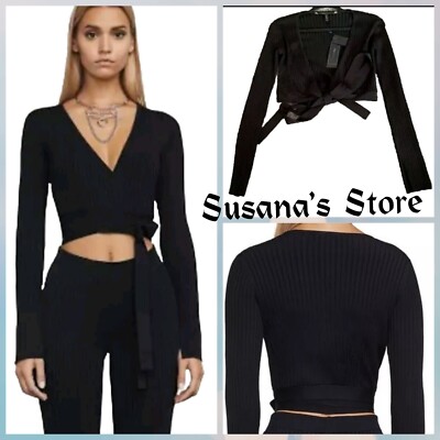 NWT BCBG MAXAZRIA SIZE M Emily Knit Wrap Crop Top MSRP
