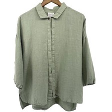 Camicia donna cotone Click Color Me media salvia drappeggiata bottoni nascosti blusa lino