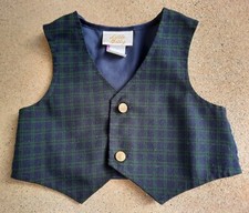 Little Bitty 3/6 month Green Plaid Vest, Gold Buttons, Boy