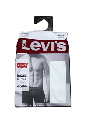 Levi's 2-Pack Solid Basic Men's Boxer Briefs White/red GREAT GIFT IDEA FOR MEN