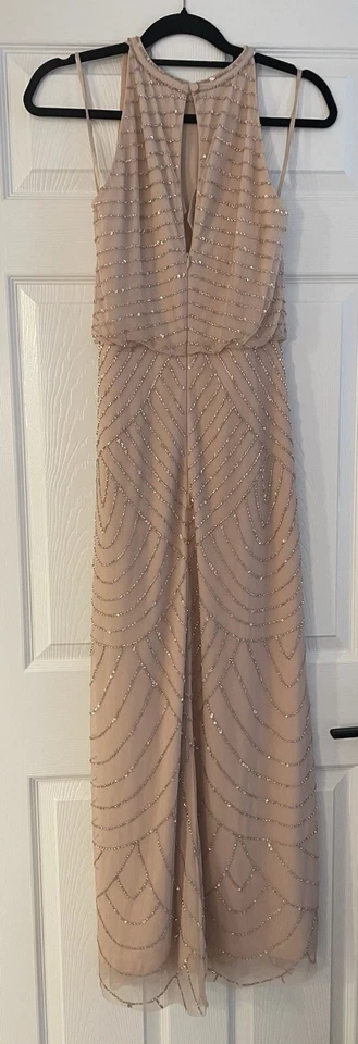 Vestido de Noche Adrianna Papell Talla 8 Largo Lentejuelas Cuentas Champagne Foto 2 de 4