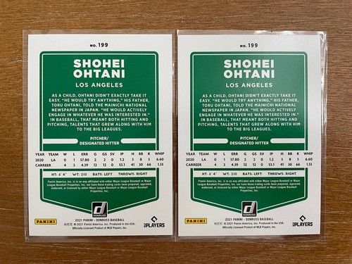 2021 Donruss Shohei Ohtani #199 a rayas rojas holo/2021 + holo rosa - Imagen 7 de 7