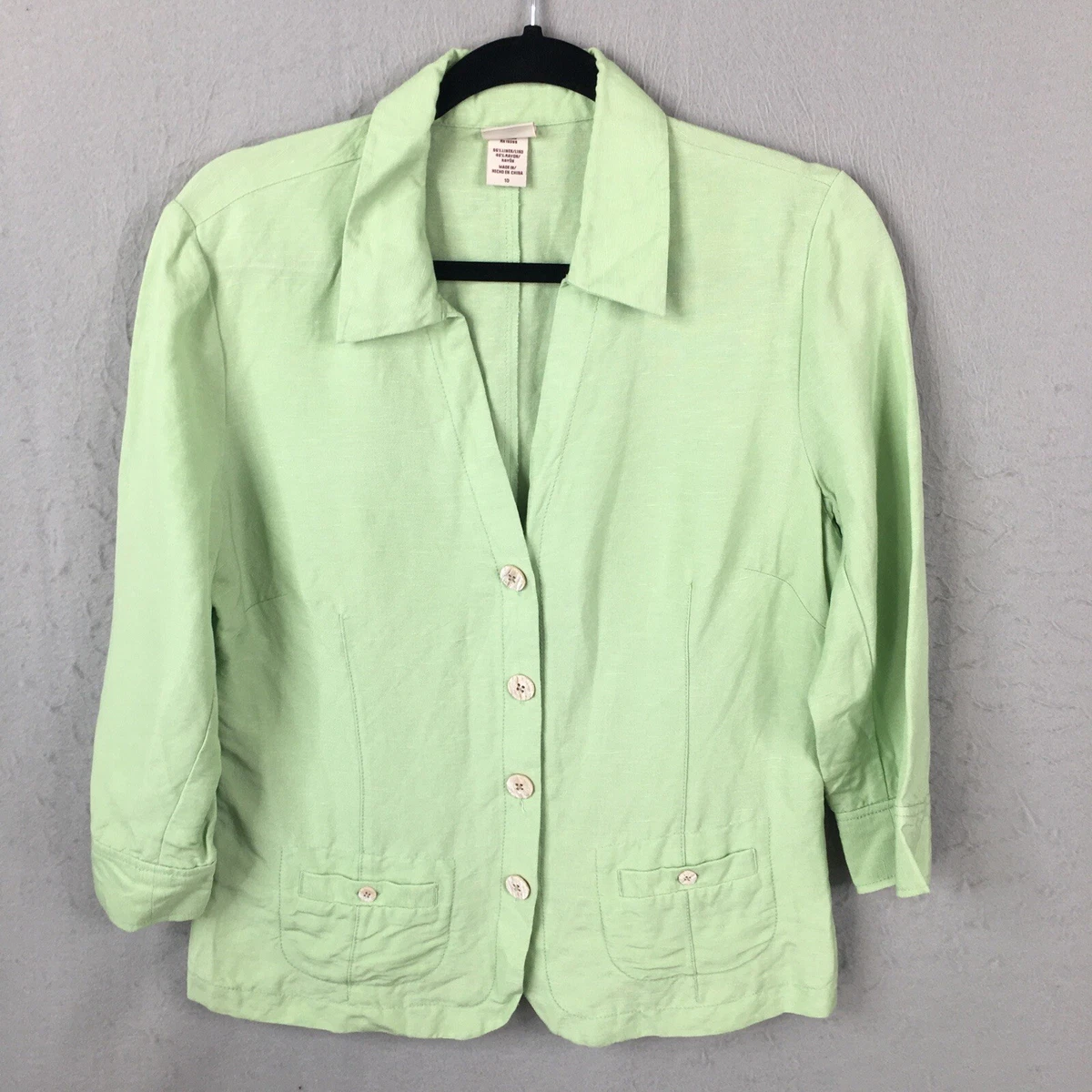 Covington Jacket Womens 10 Lime Green Linen Blend Blazer Summer