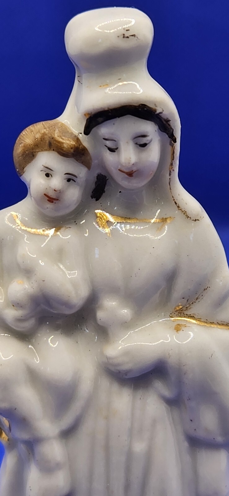 Madonna and Child Staffordshire Antique White  Hand Pressed Molded 4.5