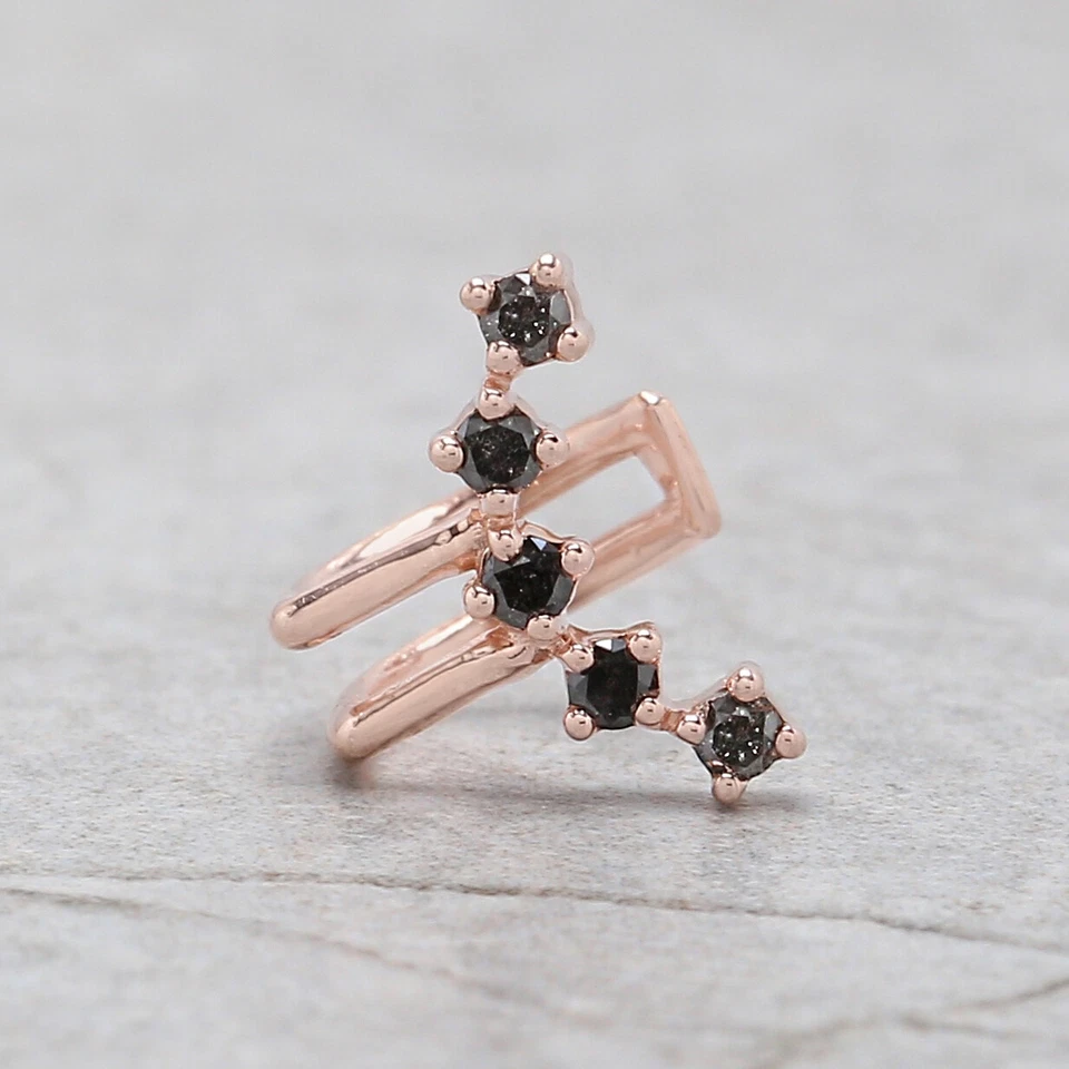 Brazalete redondo negro gris diamante oreja oro amarillo blanco rosa 14K KD1070 Foto 3 de 4