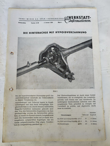 Ford Dienst Werkstatt-Informationen Taunus 15M 3.Januar 1955 Die Hinterachse....