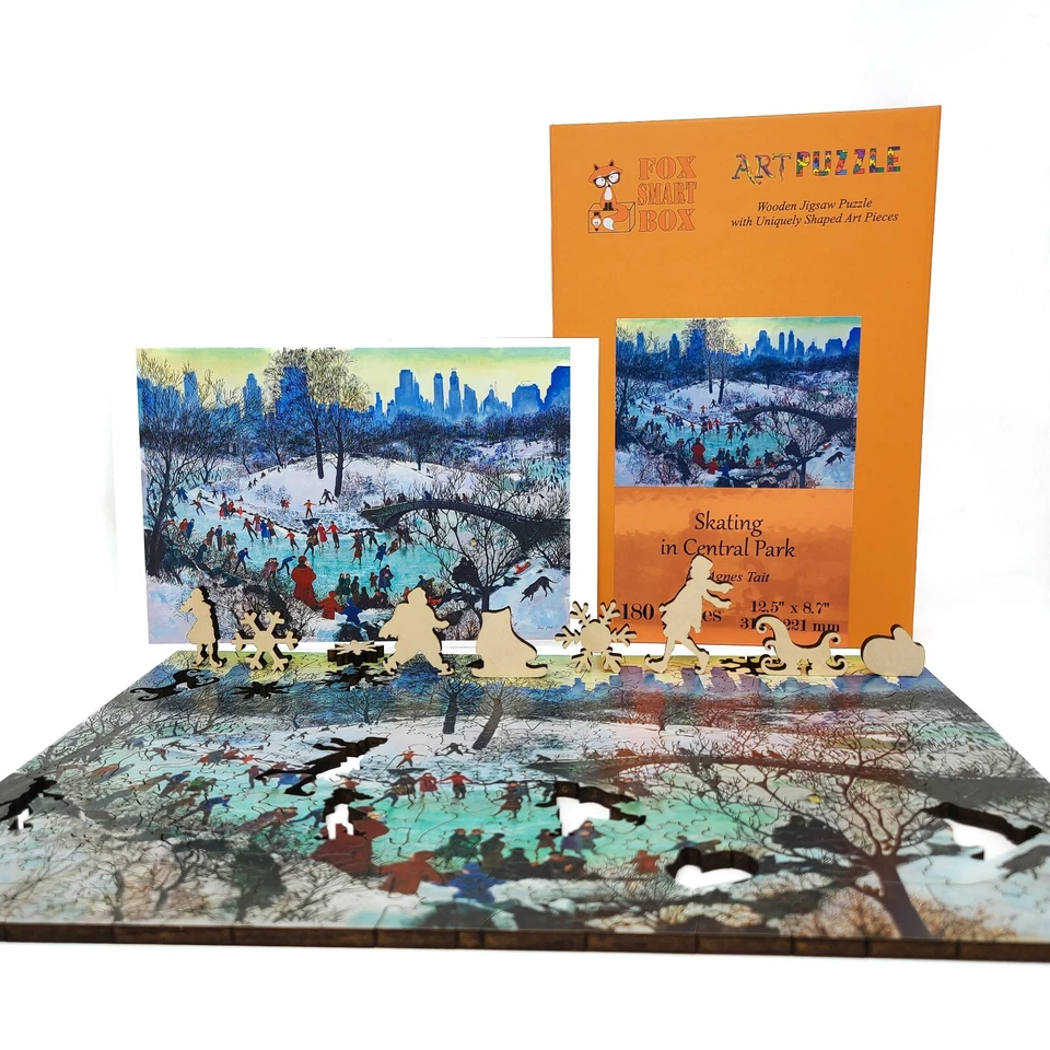 Wooden Jigsaw Puzzle for Adults by FoxSmartBox -180 Pcs -Skating in Central Park - Image 3 of 4